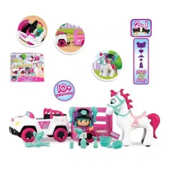 Pinypon - Remolque y caballo con mini muñeca y accesorios Pop&Swap