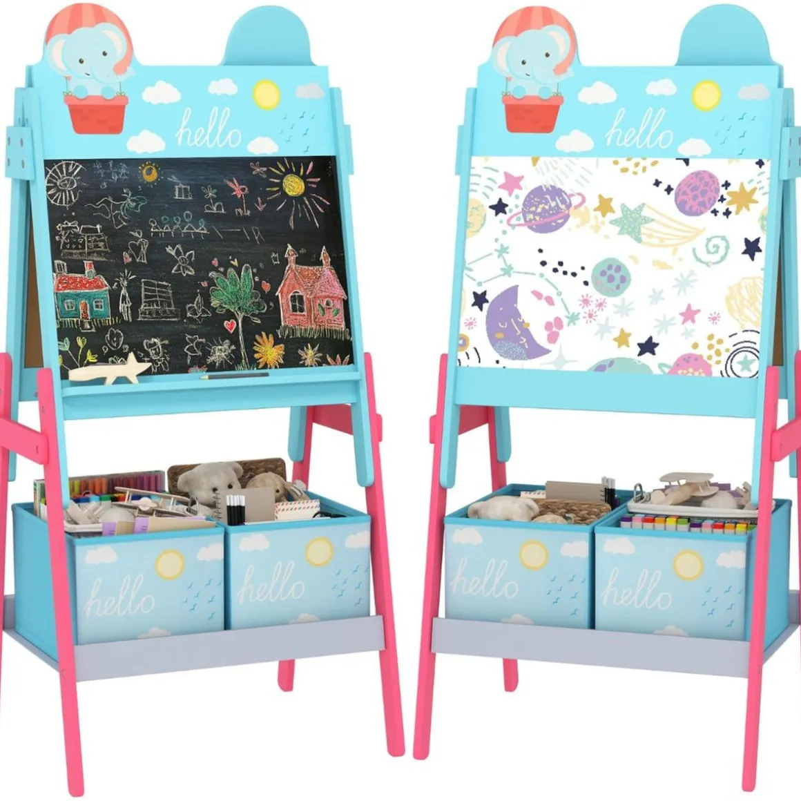 Pizarra 2 en 1 con cajas de tela Azul