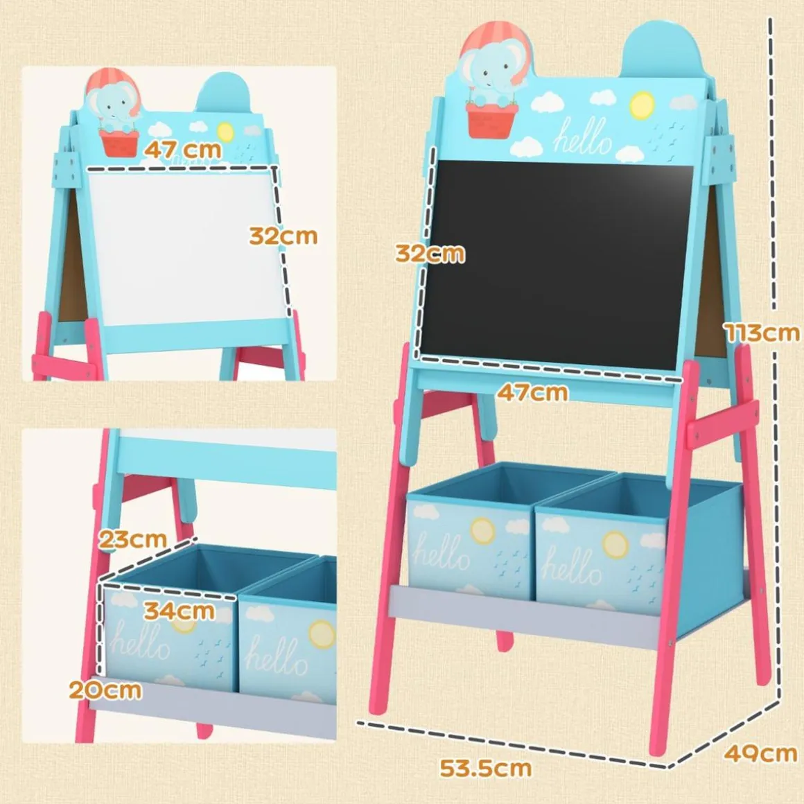 Pizarra 2 en 1 con cajas de tela Azul