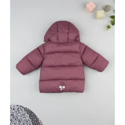 Plumífero rosa con lazos para niña