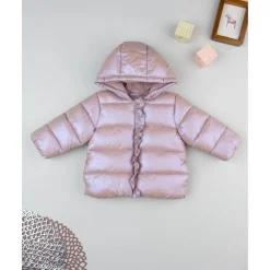 Plumífero rosa laminado para niña