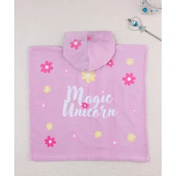 Poncho de playa con capucha para niña – Unicornio