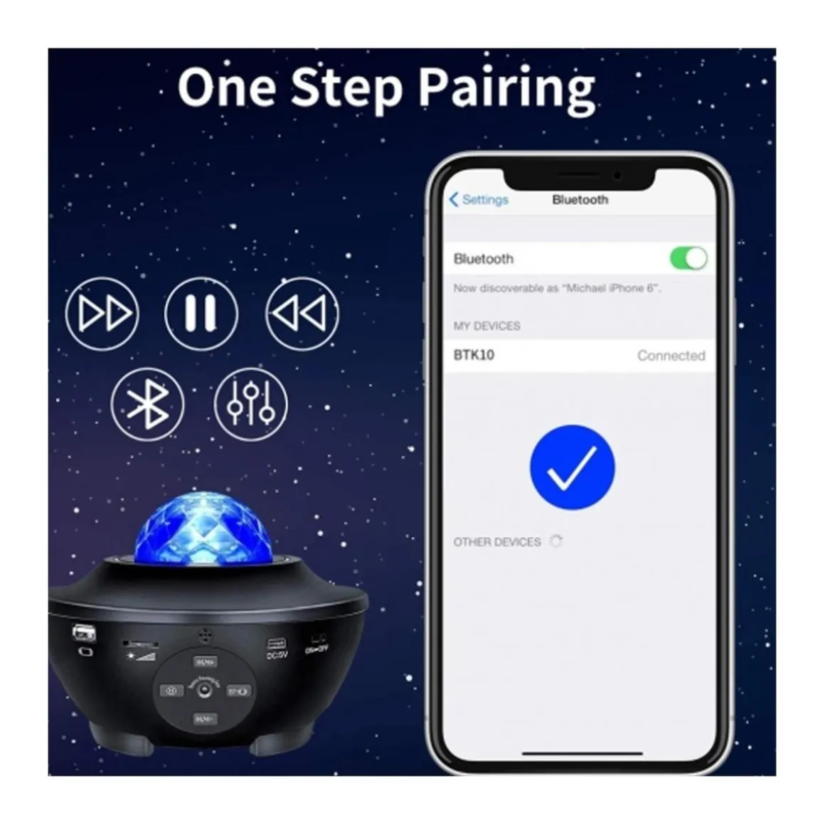 Proyector de estrellas con altavoz y bluetooth