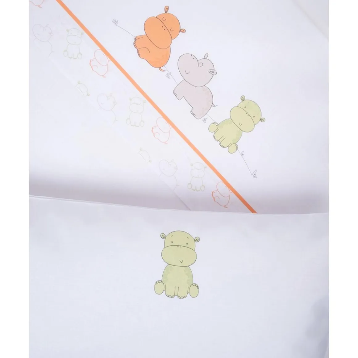 Set de 3 piezas de sábanas con estampado de hipopótamos