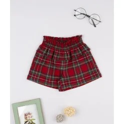 Shorts niña tartán rojo con volante