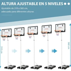 Sportnow - Canasta de baloncesto altura ajustable de 260-305 cm Blanco