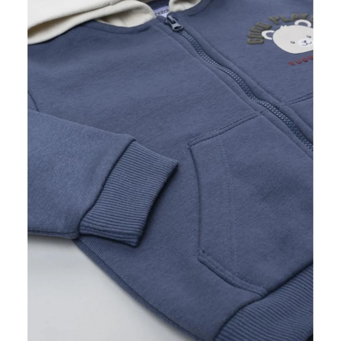 Sudadera azul con capucha y estampado para niño
