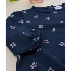 Sudadera niña azul con flores rosas