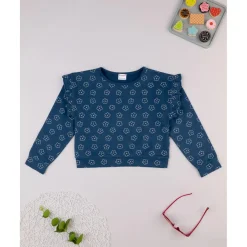 Sudadera niña azul margaritas