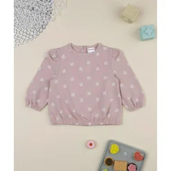 Sudadera niña rosa con flores blancas