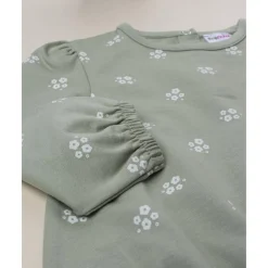 Sudadera niña verde con flores blancas