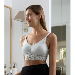 Sujetador de lactancia gris con encaje