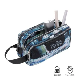 Totto - Estuche escolar tres compartimentos postales y casetes Agapec