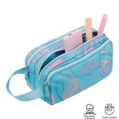 Totto - Estuche escolar tres compartimentos corazones pintados Agapec