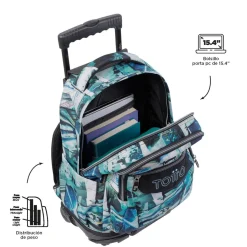Totto - Mochila escolar con ruedas postales y casetes Renglones