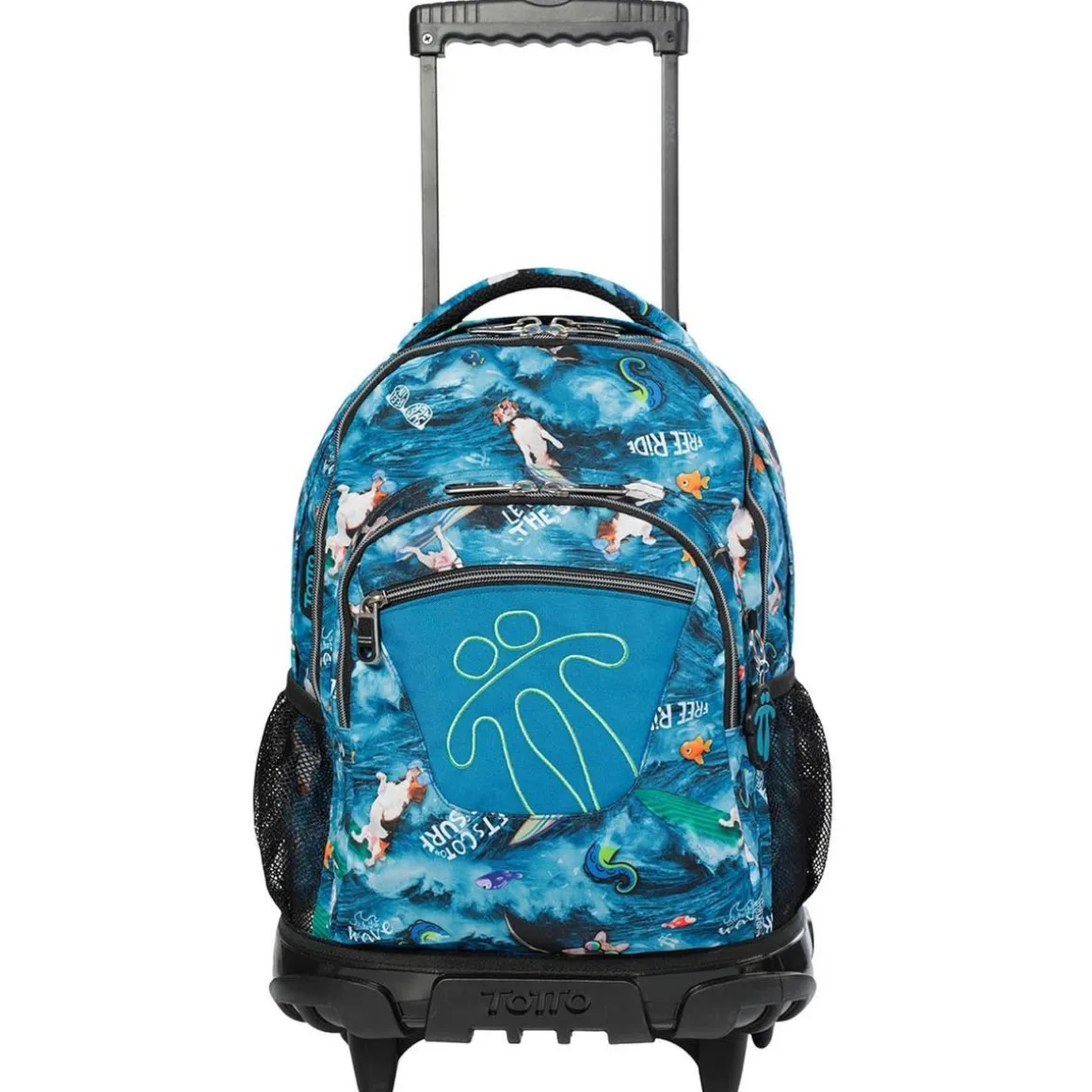 Totto - Mochila escolar con ruedas Renglones - Océano