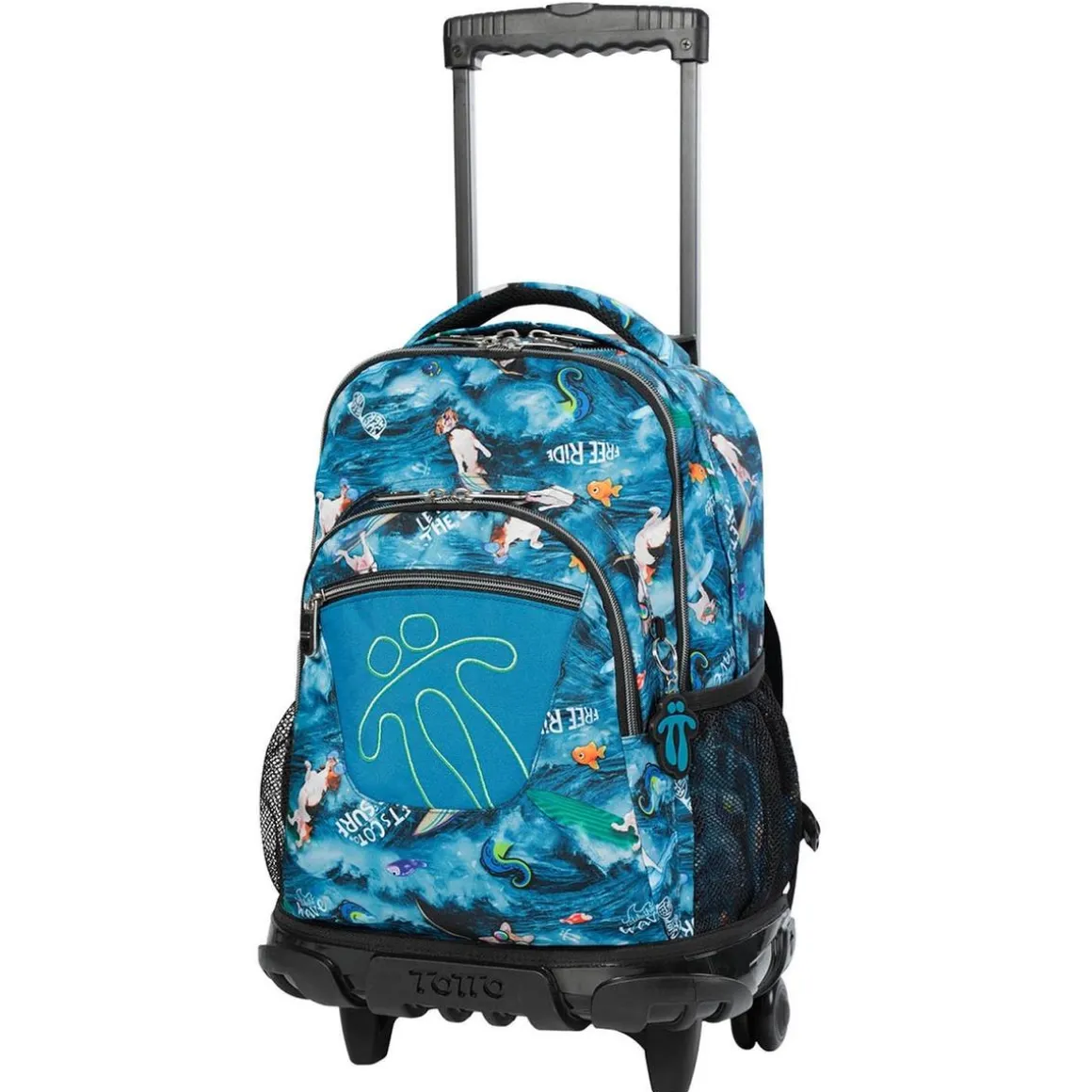 Totto - Mochila escolar con ruedas Renglones - Océano