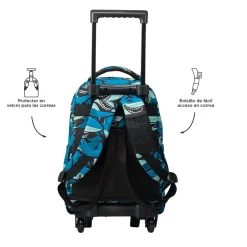 Totto - Mochila escolar pequeña ruedas tiburones Resma