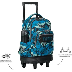 Totto - Mochila escolar pequeña ruedas tiburones Resma
