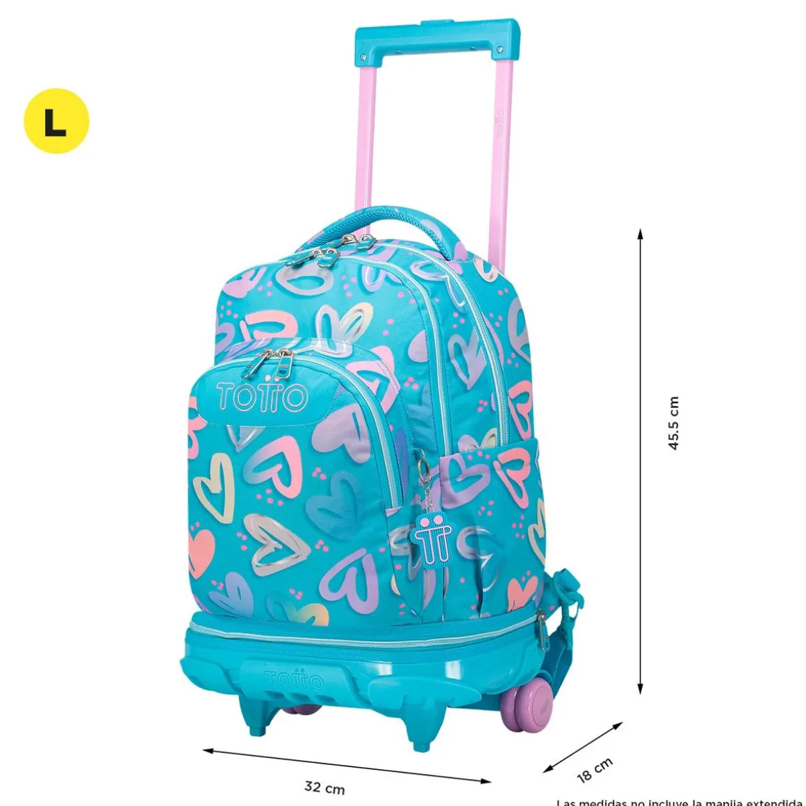 Totto - Mochila escolar ruedas desmontable corazones pintados Tiza