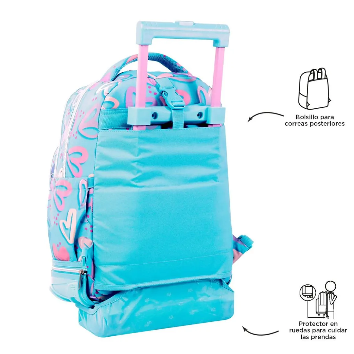 Totto - Mochila escolar ruedas desmontable corazones pintados Tiza