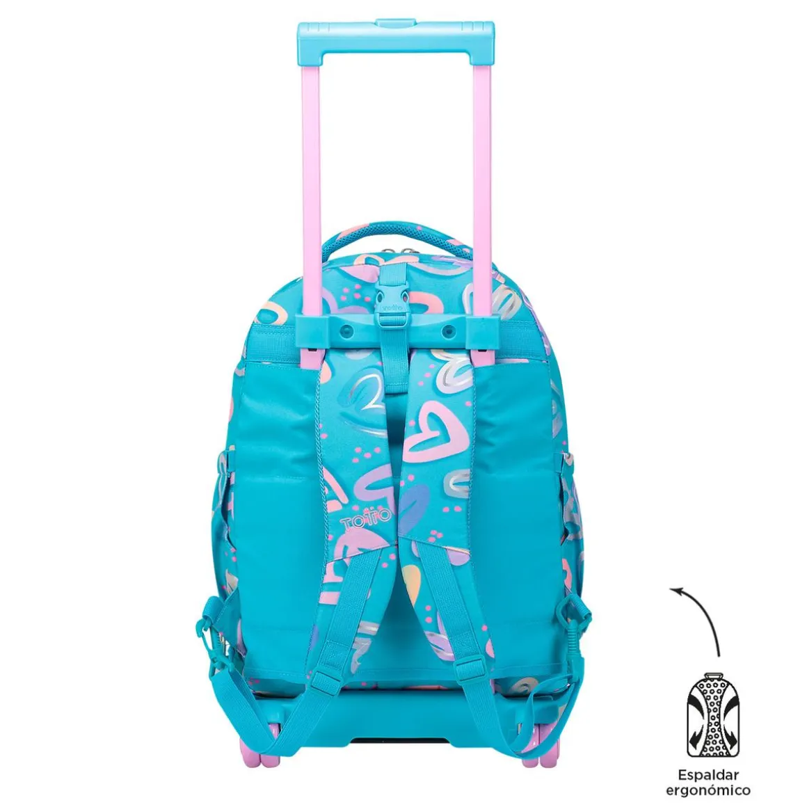 Totto - Mochila escolar ruedas desmontable corazones pintados Tiza