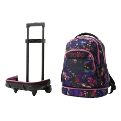 Totto - Mochila Tiza con ruedas Flower Galaxy