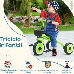 Triciclo con timbre y cesta Verde