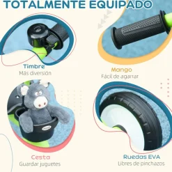 Triciclo con timbre y cesta Verde