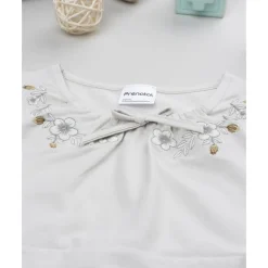 T-shirt beige con cuello bordado para niña