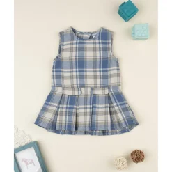 Vestido sin mangas tartán azul y beige para niña