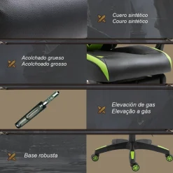 Vinsetto - Silla Gaming ergonómica verde-negro