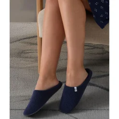 Zapatillas de casa azul marino en pana con suela antideslizante